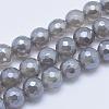 Electroplated Natural Grey Agate Beads Strands G-G724-6mm-1