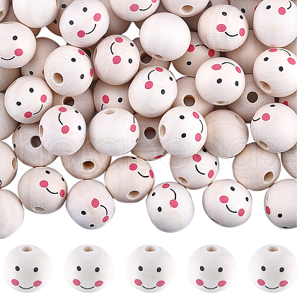 Gorgecraft 120Pcs Printed Natural Wood European Beads WOOD-GF0002-19A-1