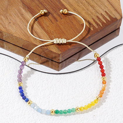 Bohemian Style Round Natural Amethyst & Lapis Lazuli & Aquamarine & Green Strawberry Quartz & Amber & Carnelian & Ruby Beaded Braided Bead Bracelets for Women UO1749-1