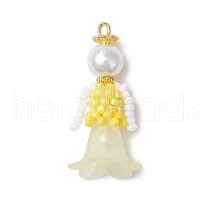 Glass Seed Beaded Flower Figurine Pendants PALLOY-MZ00686-01-1