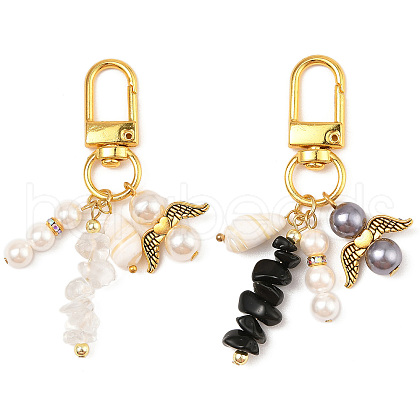 2Pcs 2 Colors Natural Obsidian & Quartz Crystal Chips Pendant Decoration HJEW-JM02400-1
