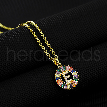 Brass Pave Colorful Cubic Zirconia Initial Ring Pendant Necklaces FS-WGF1437-05-1