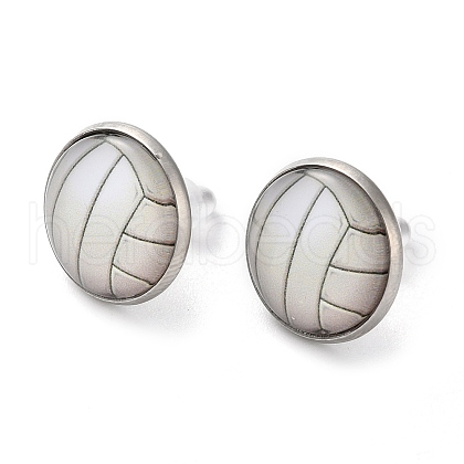 Sport Balls Glass & 304 Stainless Steel Stud Earrings for Women EJEW-H005-01P-07-1