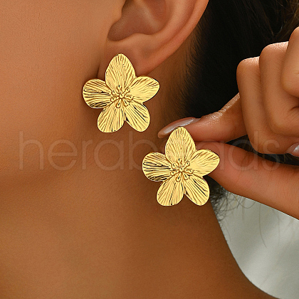 Stylish Stainless Steel Striped Flower Stud Earrings CN5900-2-1