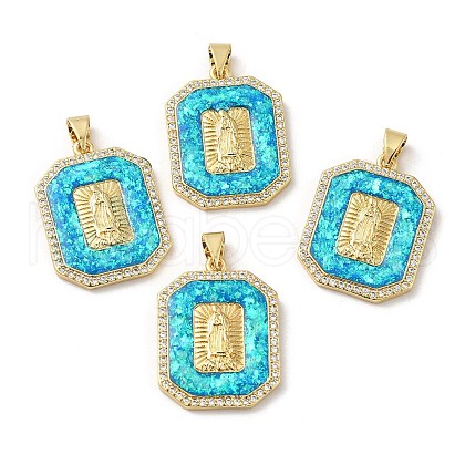 Rack Plating Brass Micro Pave Cubic Zirconia with Synthetic Opal Pendants KK-D088-23G-1