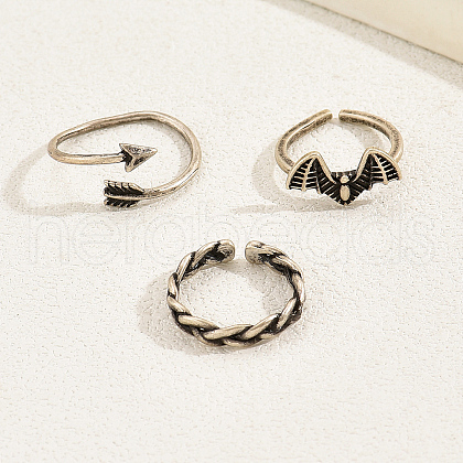 3Pcs Copper Retro Bat Toe Open Cuff Rings Sets for Women IB3086-1