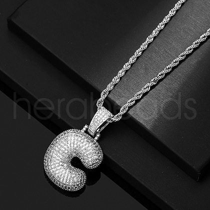 Brass Micro Pave Clear Cubic Zirconia Chunky Initial Pendant Necklaces WG24EA8-03-1