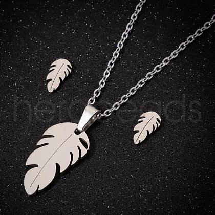201 Stainless Steel Pendant Necklaces & Stud Earrings Sets FS-WGB00D6-08-1