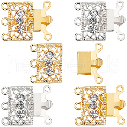 SUNNYCLUE 6 Sets 2 Colors 3-Strand 6-Hole Brass Filigree Box Clasps KK-SC0002-98-1