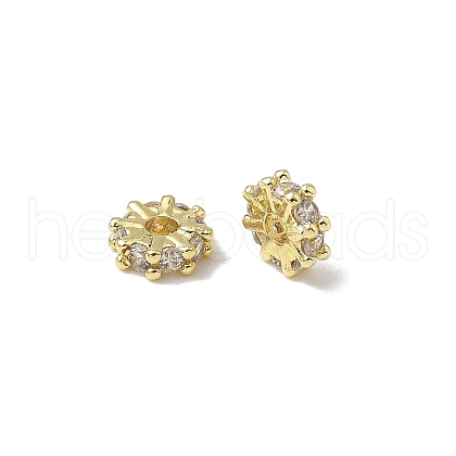 Flat Round Brass Micro Pave Clear Cubic Zirconia Beads KK-K293-72G-1