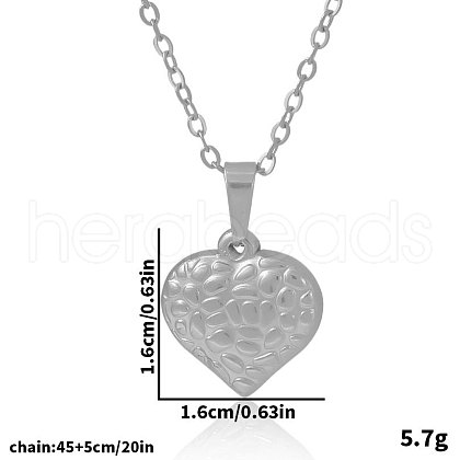 Stainless Steel Textured Heart Pendant Necklaces for Women RI7331-1-1