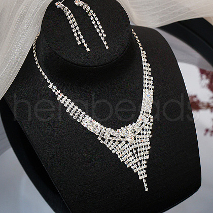 Tassel Alloy Crystal Rhinestone Pendant Necklaces & Stud Earrings Sets FS-WG55224-04-1