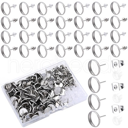 SOFPLATE 100Pcs Flat Round Stainless Steel Stud Earring Settings STAS-SP0001-61D-P-1