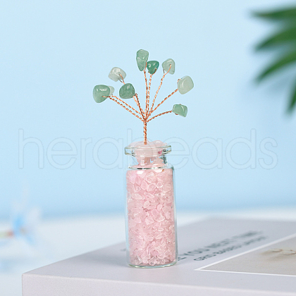 Natural Rose Quartz & Green Aventurine Wishing Bottle Display Decoration TREE-PW0001-21B-1