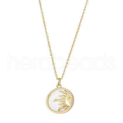 Natural Shell & Brass Pendant Necklaces NJEW-JN04890-01-1
