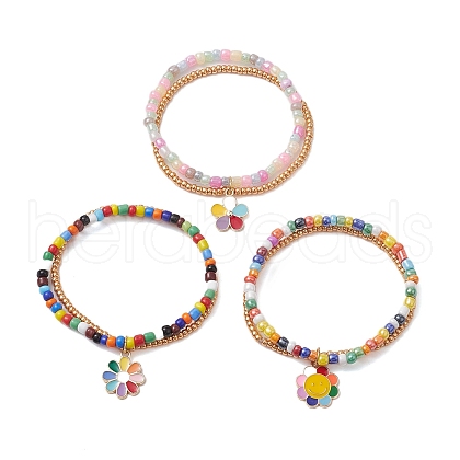 3Pcs 3 Styles Glass Seed Double Layer Multi-strand Bracelets Set BJEW-MZ00055-1