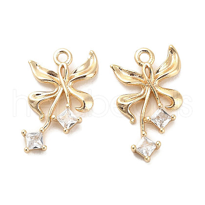 Brass Micro Pave Clear Cubic Zirconia Pendants KK-C054-06G-1