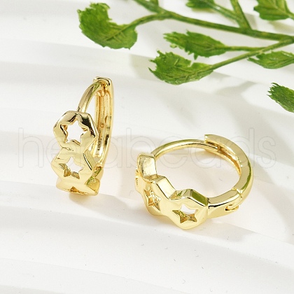 Brass Hollow Star Hoop Earrings EJEW-L299-01G-1