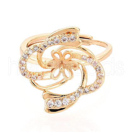 Flower Brass Micro Pave Clear Cubic Zirconia Cup Peg Ring Settings KK-T076-06G-1