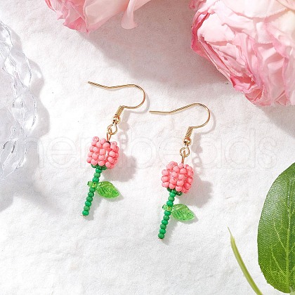 Grade A Round Glass Seed Beads Flower Dangle Earrings EJEW-MZ00451-03-1