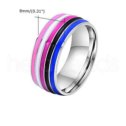 Non-Tarnish Rainbow Pride Flag Stainless Steel Finger Ring PW-WG83667-06-1