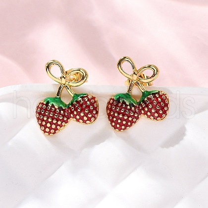 Brass Enamel Stud Earrings EJEW-D322-06G-01-1