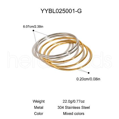 5Pcs European and American Style 304 Stainless Steel Plain Bangles for Women SA7331-3-1