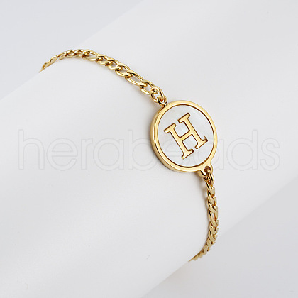 Flat Round with Letter Pattern 304 Stainless Steel Link Bracelets FS-WG4692B-50-1