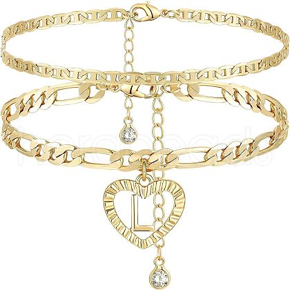 2Pcs Heart 201 Stainless Steel with Rhinestone Anklets FS-WG32213-12-1