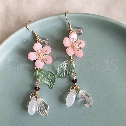 Flower with Teardrop Alloy Resin Dangle Earrings FS-WG8E2A2-01-1