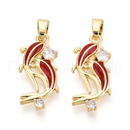 Brass Micro Pave Cubic Zirconia and Enamel Pendants KK-T074-67G-03-1