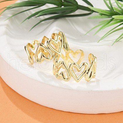 Heart Brass Cuff Rings for Women RJEW-B119-01G-1