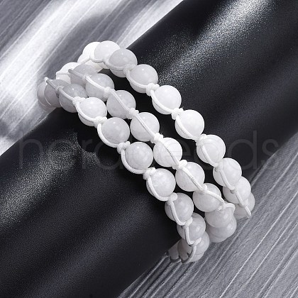 Natural White Jade Round Beaded Multi-strand Bracelets for Men Women BJEW-G743-02E-1