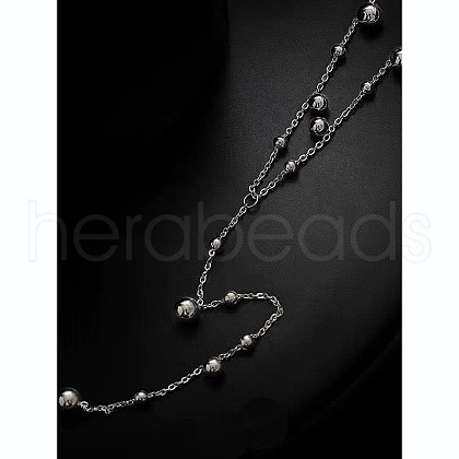 304 Stainless Steel Ball Chain Long Tassel Y Necklaces for Women FS-WG75565-02-1