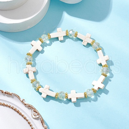 Synthetic Turquoise Beads Stretch Bracelets for Women BJEW-JB11574-02-1