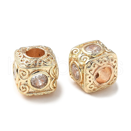 Brass Cubic Clear Zirconia European Beads KK-A254-13G-01-1