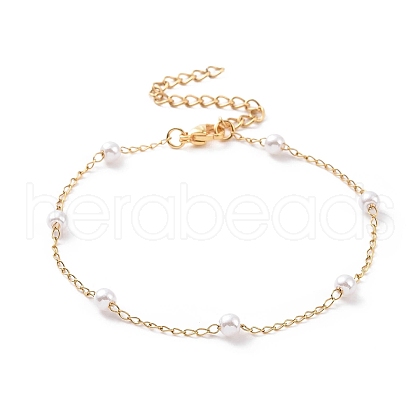 Round Plastic Imitation Pearl Beaded Bracelets BJEW-E054-10G-1