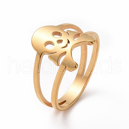 Ion Plating(IP) 201 Stainless Steel Skull Finger Ring RJEW-J051-08G-1