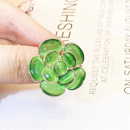 Camellia Flower Alloy & Cat Eye Brooches for Backpack Clothes PW-WGAB4DF-04-1