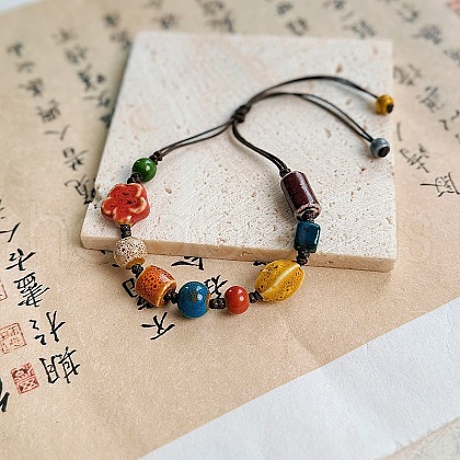 Ceramic Beads Braided Bead Bracelets FS-WGF5CE7-01-1