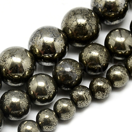 Natural Pyrite Beads Strands X-G-S265-03-6mm-1