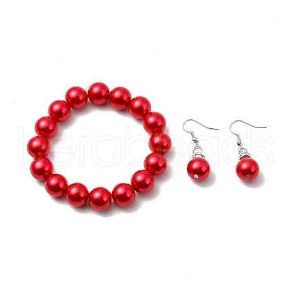 Valentines Gift for Girlfriend Glass Pearl Jewelry Sets Earrings & Bracelets SJEW-JS00265-20-1
