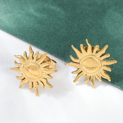Ion Plating(IP) 304 Stainless Steel Sun Stud Earrings for Women EJEW-F300-10G-1