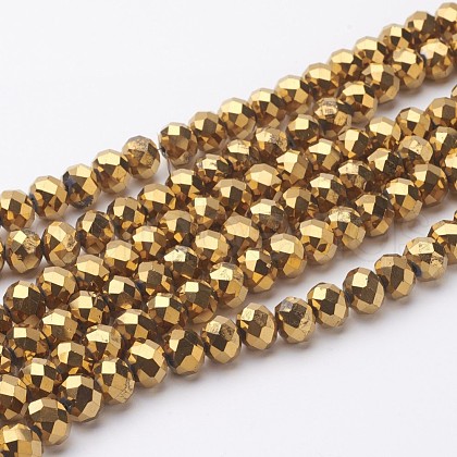 Electroplate Glass Beads Strands X-GR7X10MMY-G-1