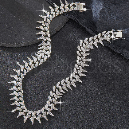 Brass Crystal Rhinestone Thorns Spike Cuban Link Chain Necklaces for Men FS-WG31A8F-01-1