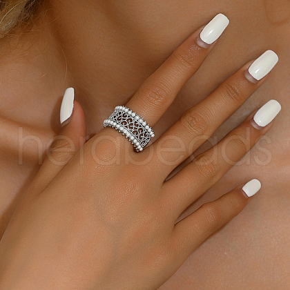 Elegant Vintage Style Brass Wide Hollow Flower Band Ring for Women's Daily Wear OD6362-1-1