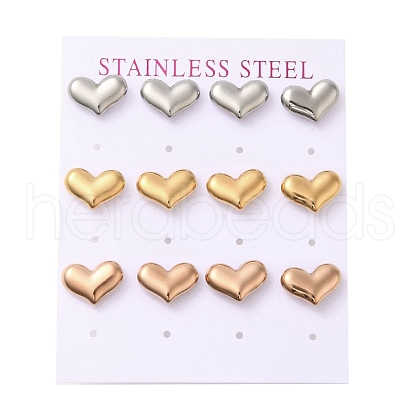 Ion Plating(IP) 304 Stainless Steel Heart Stud Earrings EJEW-C099-12-1