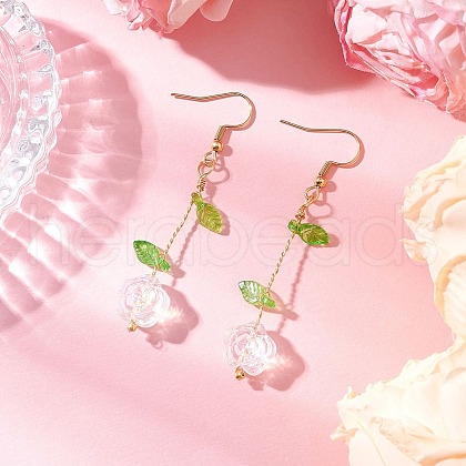 Flower Glass Dangle Earrings EJEW-JE06445-01-1