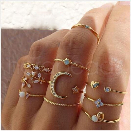 10Pcs Alloy with Crystal Rhinestone Finger Rings WG3531F-04-1