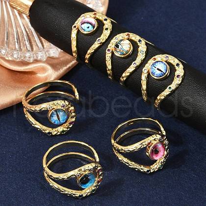 Brass Micro Pave Cubic Zirconia Cuff Rings for Women RJEW-L113-042G-1
